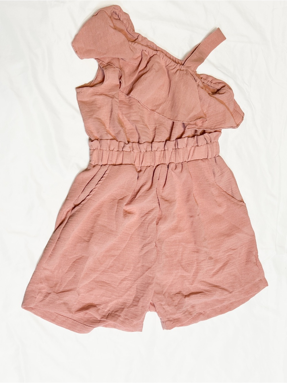 Girls Size 9 Dusty Rose One Shoulder Ruffle Romper Elastic Waist